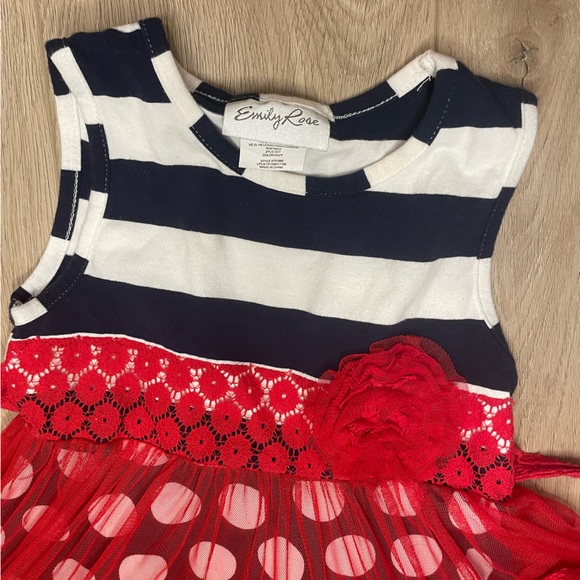 Emily Rose Girls’ Dress in navy blue, white, and red. - Picture 5 of 5